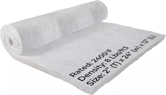 Ceramic Fiber Insulation Blanket - 2400F 8#- 2" x 12" x 24" Wool Thermal Blanket