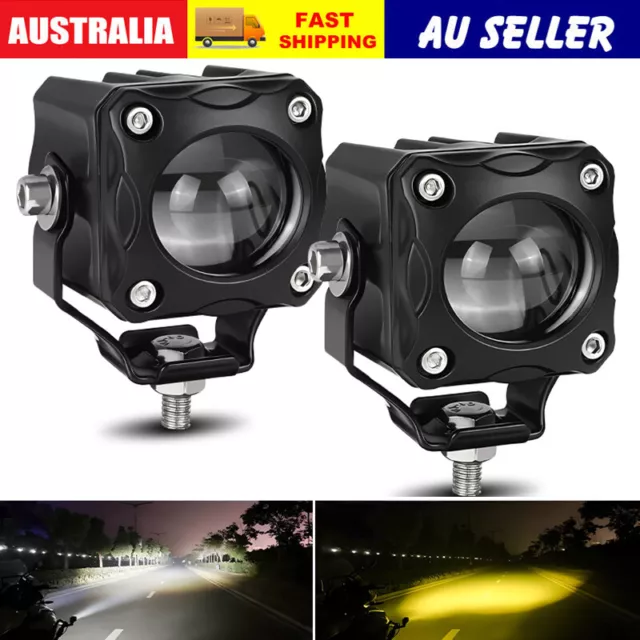 2X Motorcycle LED Spot Light Headlight Hi/Lo Car Driving Fog Lamp White Yellow