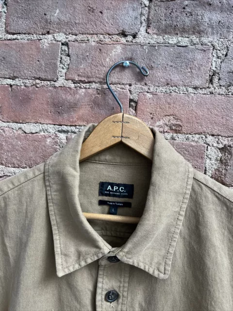 APC Men's Over Shirt Size Large, Deep Khaki Cotton/Linen 3