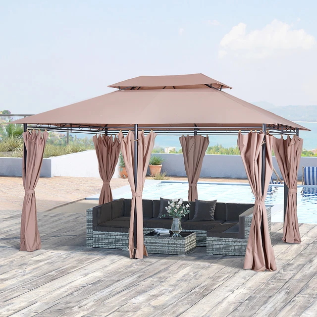 Outsunny Pavillon Gartenpavillon Partyzelt Gartenzelt Doppeldach 3x4 m