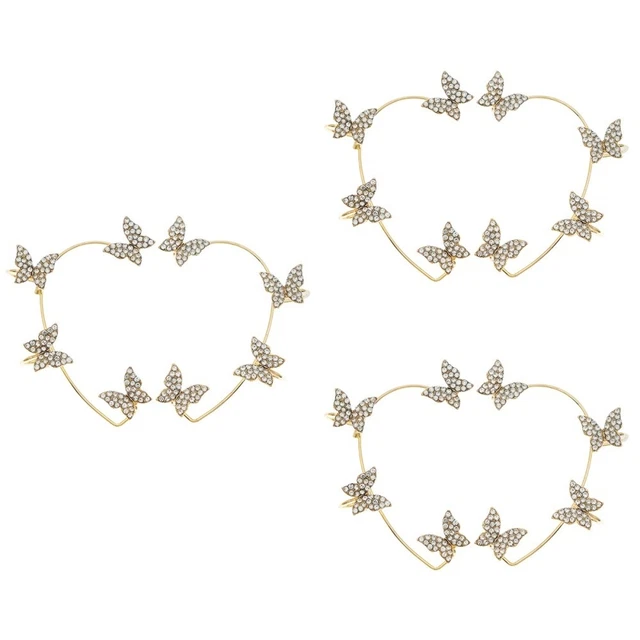 3 Pairs Butterflies Cuffs Prom Jewelry Rhinestone Ear Cuffs Women Girls Jewelry