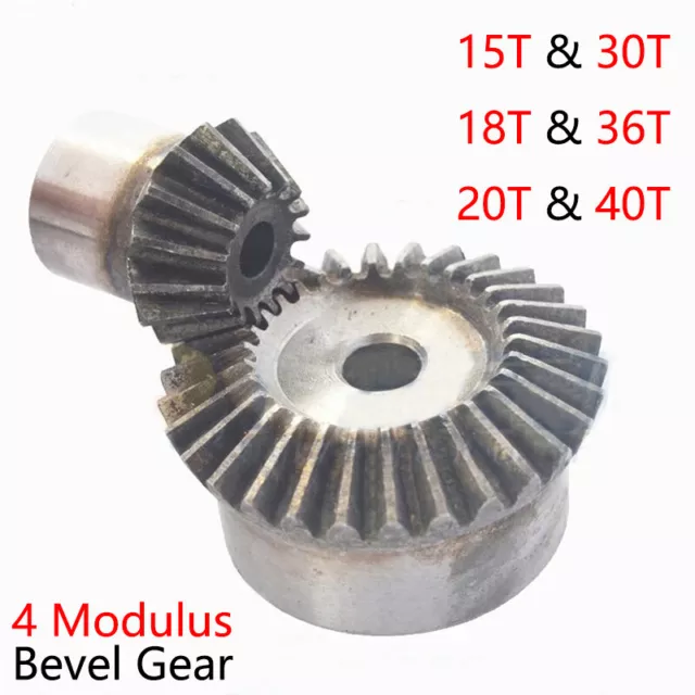 1 Pair 4 Modulus Bevel Gear Combination 15T to 40T 90° 1:2 Pairing 45# Steel New