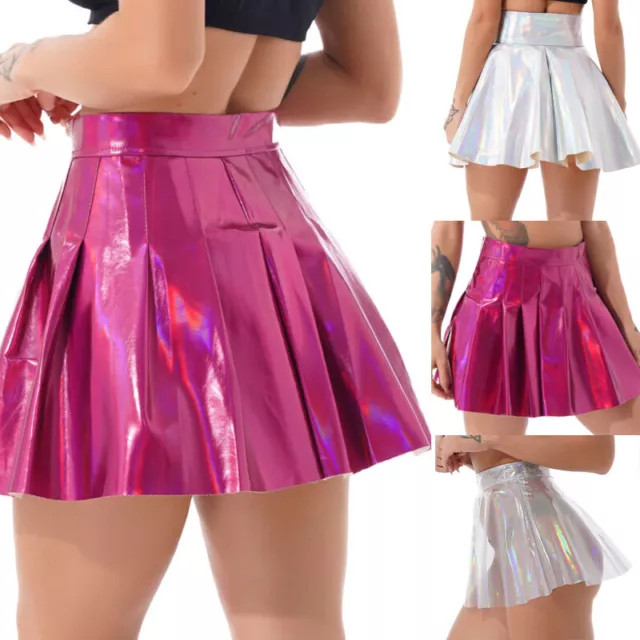 Women's See Through Pleated Skirt High Waist Mini Skater Skirt A-Line Skirts