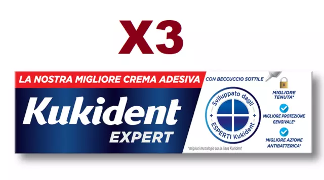 3 PZ KUKIDENT EXPERT CREMA ADESIVA PER PROTESI DENTIERA 40gr