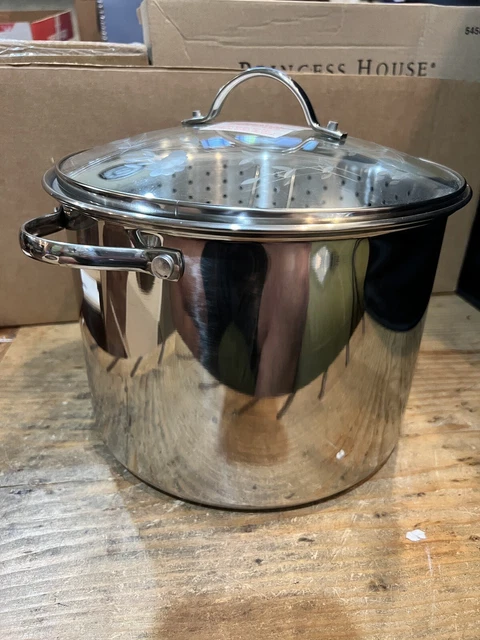 Princess House Heritage Stainless Steel 25 Qt. Stockpot & Steaming Rack  #5840 for sale online