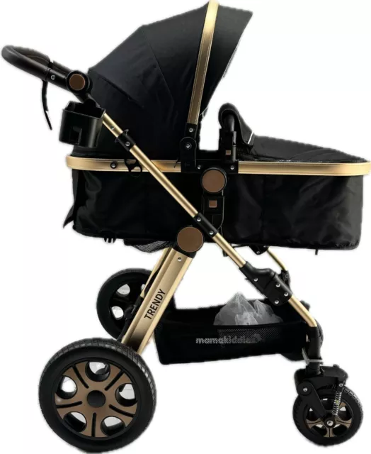 Baby Pram Stroller Trendy Black Gold Bassinet 2in1 Aluminium Jogger