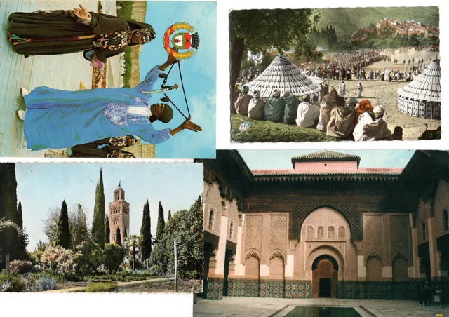MAROC - MARRAKECH 8 CPA grand atlas-koutoubia-fantasia-les tanneries-jardin