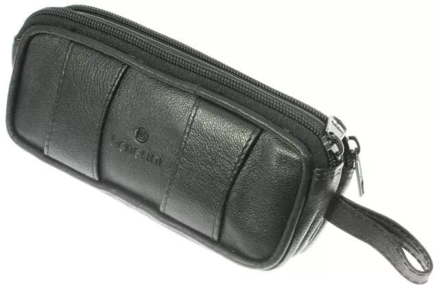 Soft Black Goat Leather Double Spectacle Glasses Case with Belt Loops for Unisex