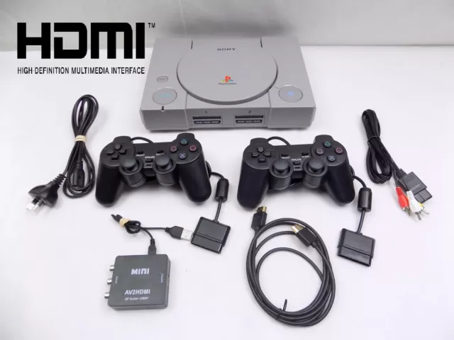 Playstation 1 Ps1 PsOne Console Bundle + HDMI Converter + 2x Controllers