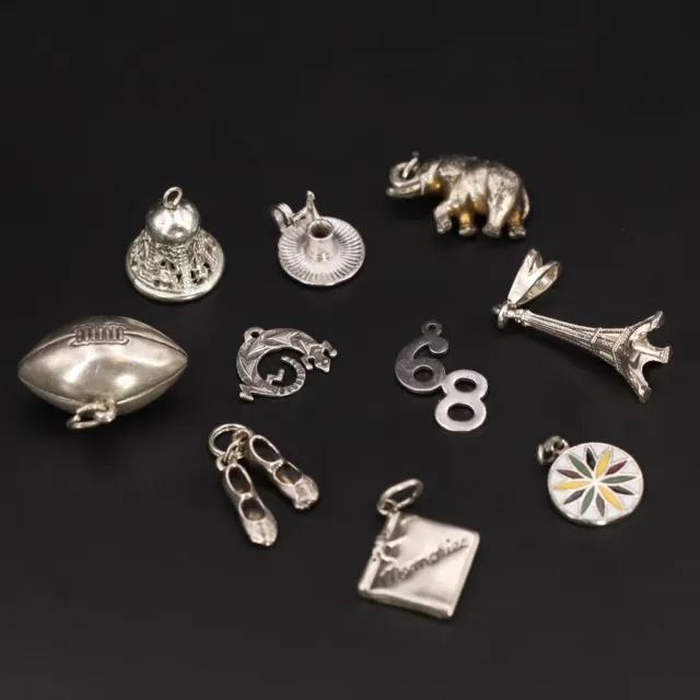 VTG Sterling Silver - Lot of 10 Elephant Shoes Lizard Bell Bracelet Charms 29g