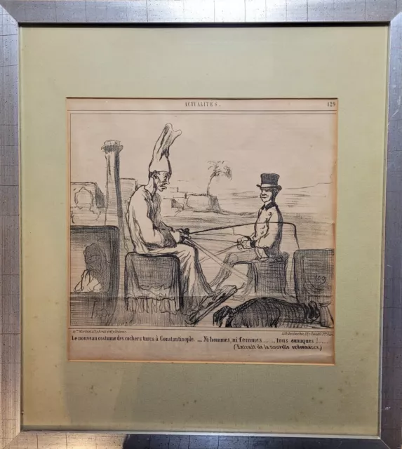 Antike französische Lithographie von Honore Daumier 1860.