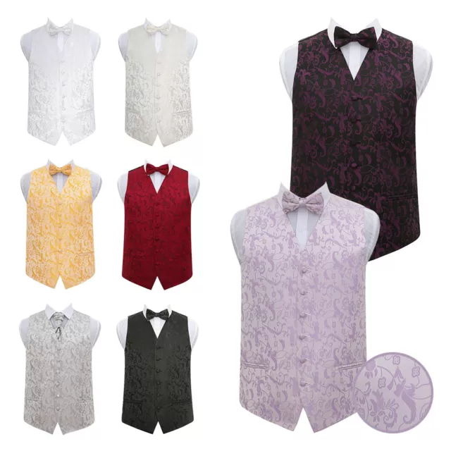 Premium Woven Floral Vest Wedding Mens Boys Waistcoat & Bow Tie Set by DQT
