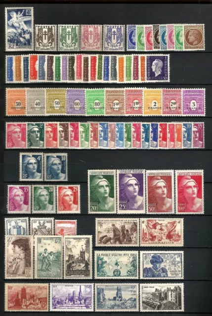 Frankreich Jahr Vollständig 1945: Yvert N. #669/747, 85 Briefmarken Neu Xx Ttb -
