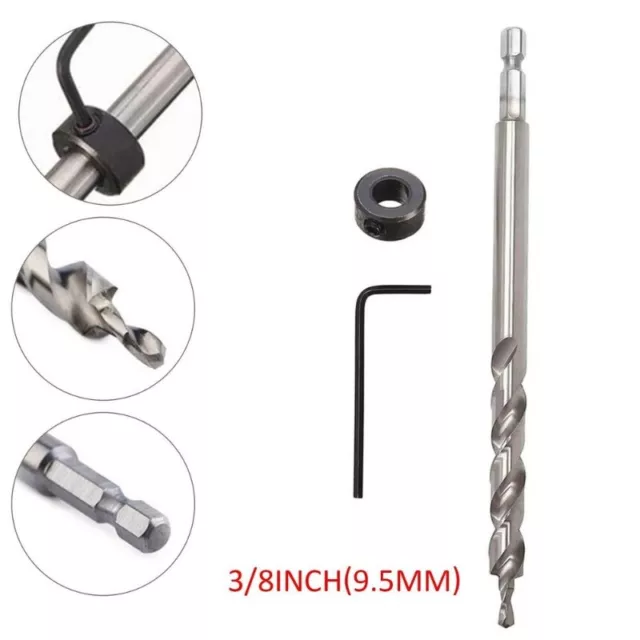 Hex Twist Step Drill Bit Set for Pocket Hole Drill Jig Guide Kit 3/8inch(9.5mm)