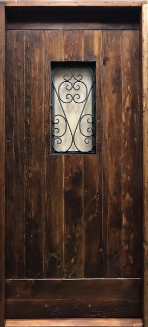 Rustic reclaimed solid lumber Doug Fir DOOR glass wrought iron U choose size