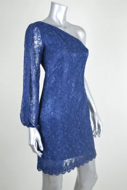 LAUNDRY by Shelli Segal New Navy Blue One Shoulder Lace Dress MSRP $245 Size 0