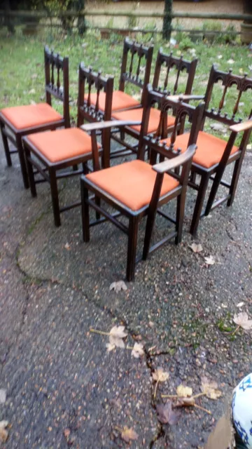 Antique Ercol Oak Gothic Carved Turned Leg 6  Dining Chairs Vintage