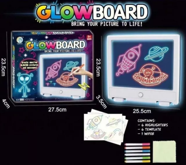 KIDS MAGIC DRAWING Board Pad 3D LED Light Up Doodle Glow +