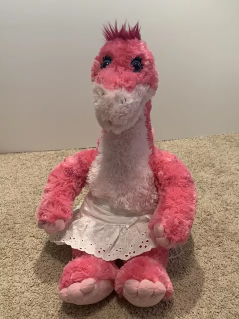 Build A Bear BAB Dinosaur Apatosaurus Pink 18” Dino Soft Plush with White Skirt