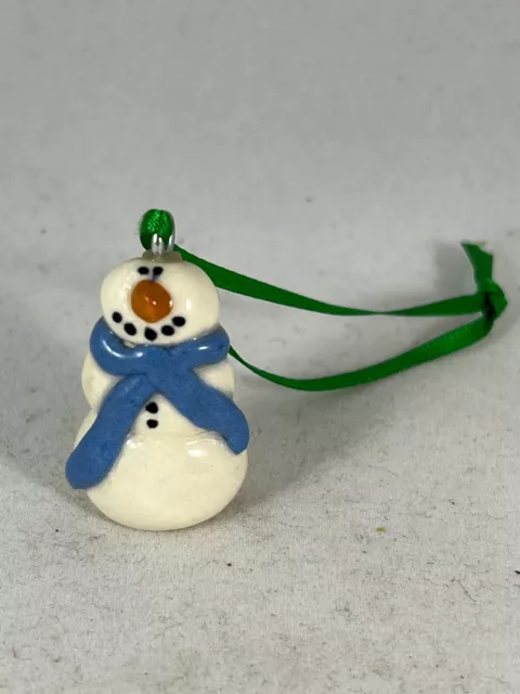 Cute Ceramic Happy Snowman with a Scarf Christmas Ornament - 1.25" Tall