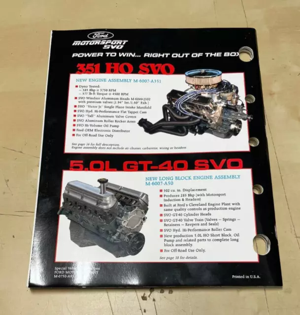 1993 Ford Motorsport SVO Performance Equipment Parts Catalog  Cobra SVT Brochure 2