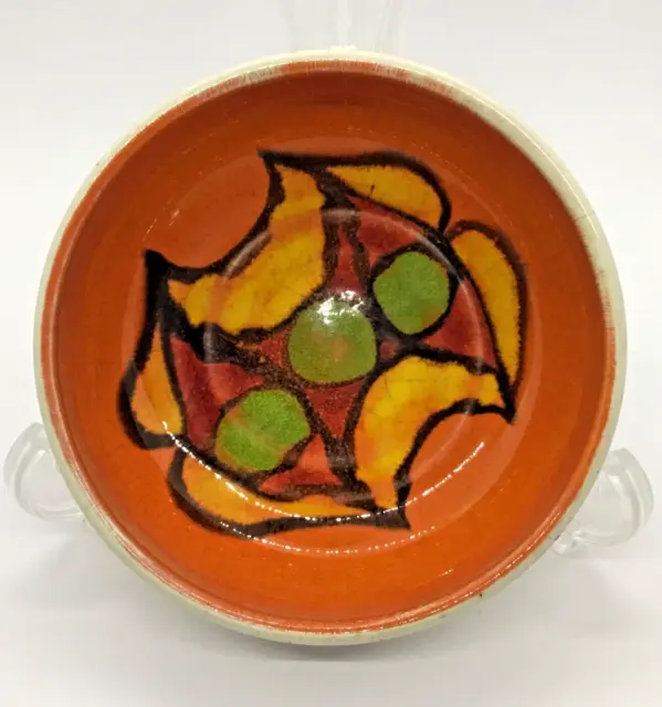 Retro 1970s Poole Pottery Delphis Dish Bowl No 86 Orange Green Abstract Signed