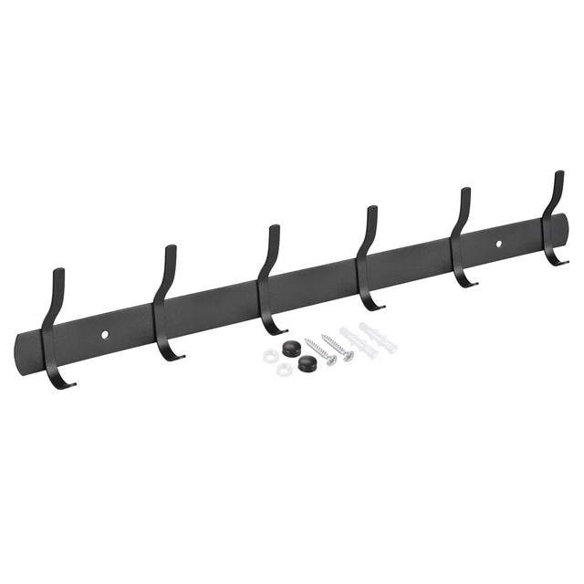 Coat Hook Rack Wall Mounted with 6 Hooks Hook Rail Wall Hangers Black