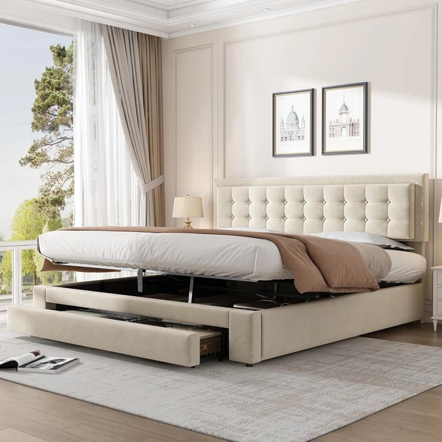 UPHOLSTERED BED, SUPER King Bed Frame, 6FT Super Kingsize Bed with — free download