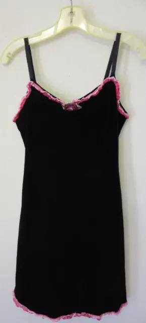 Betsey Johnson Pretty Black Dress, Size M, Ruffled Trim, Rose Brooch, Preowned