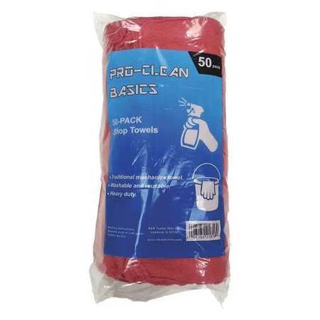 Proclean Basics Z21816 Cotton Shop Towels 12" X 14" Red, 50Pk