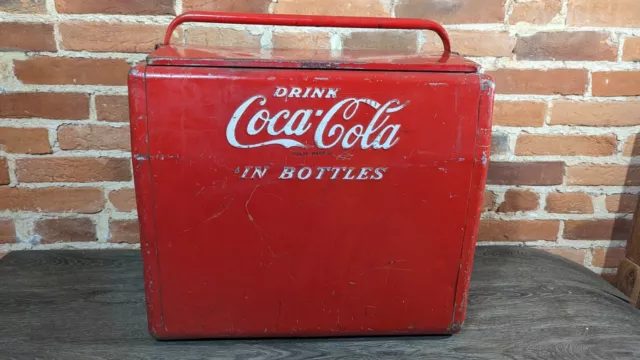 Vtg Drink COCA-COLA In Bottles Red Metal Cooler Made in USA 1950s Cavalier  18"