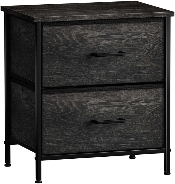 Nightstand Dresser with 2 Faux Wood Drawers - Bedside Table Chest with Storage