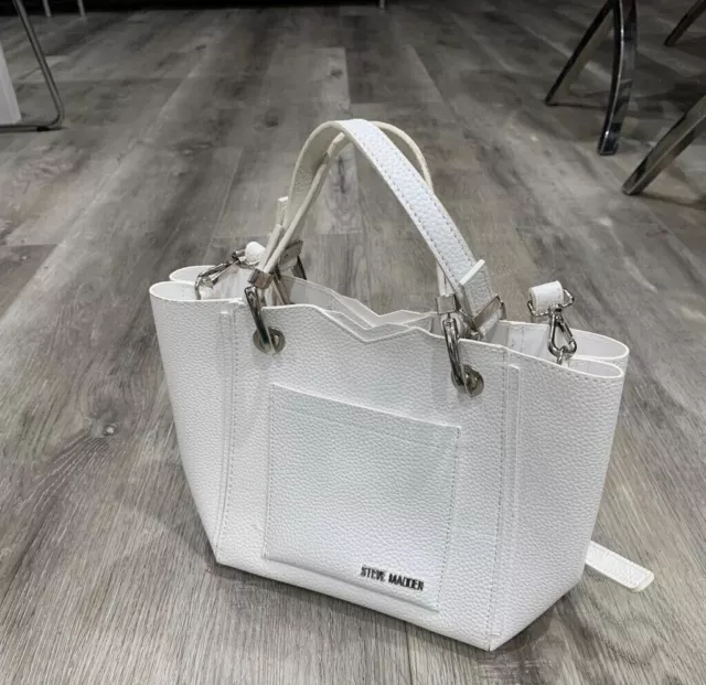 Steve Madden Womens White Leather Tote Shoulder bag With Strap