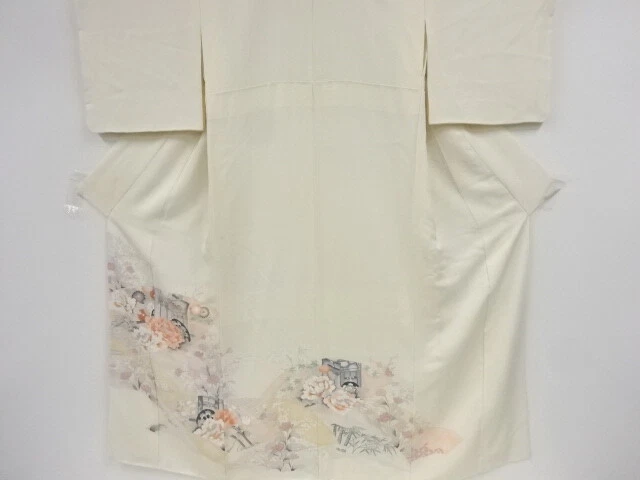 84097# Japanese Kimono / Antique Kimono / Carriage With Floral Plants