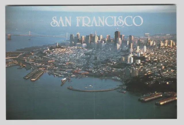 Postcard 4x6 CA Aerial View San Francisco Fishermans' Wharf Bridge Ships