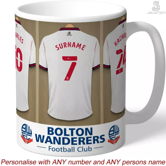 Personalised Bolton Wanderers Mug. Any Name On Shirt. Football Fan Gift. Tea Cup