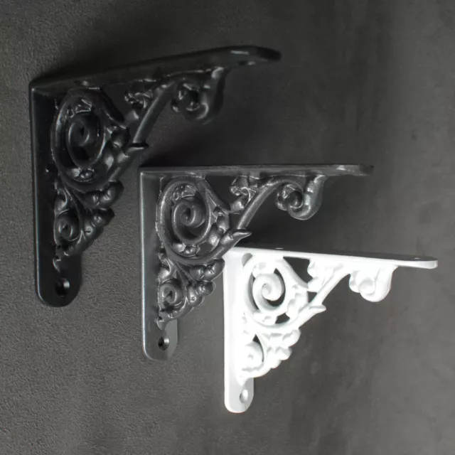 5" x 4" ANTIQUE CAST IRON VICTORIAN SHELF WALL BRACKET BLACK WHITE PEWTER - BR26