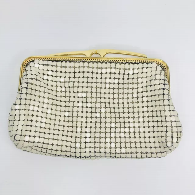 Vintage Genuine Glomesh White Gold Clasp Evening Bag Handbag