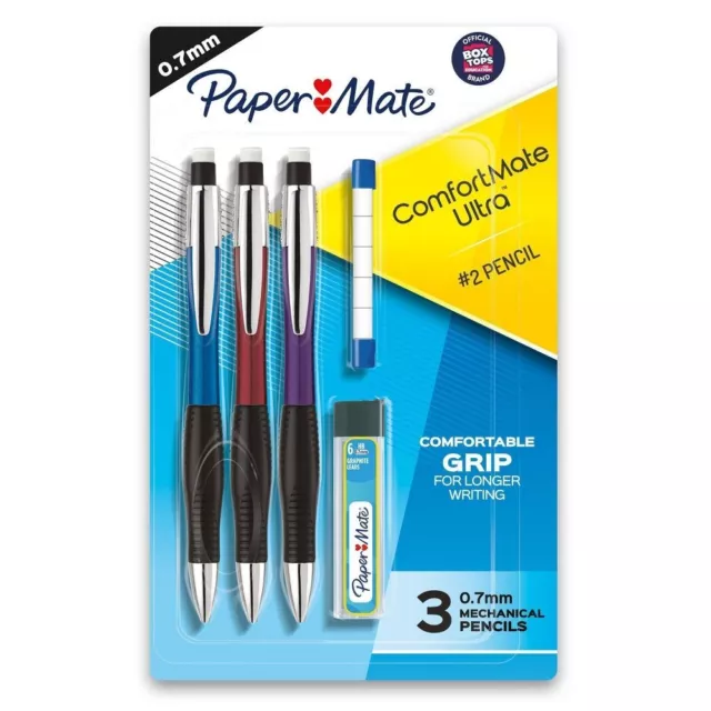 Paper Mate ComfortMate Ultra 3pk #2 Mechanical Pencils with Eraser & Refill 0.7m