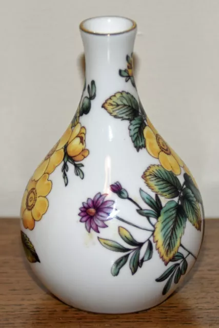 Spode Fine Bone china miniature vase Yellow wild rise flowers 10 cms high 2