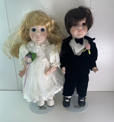 Bride And Groom Porcelain Dolls Marian Yu Designs Wedding Doll 1988 MYD