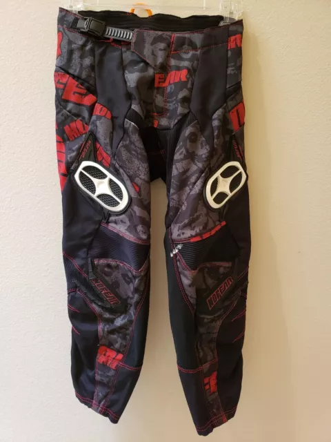 NO FEAR MX Motocross Dirt Bike Racing Pants Boys 22 ATV Juniors Black Red Skulls