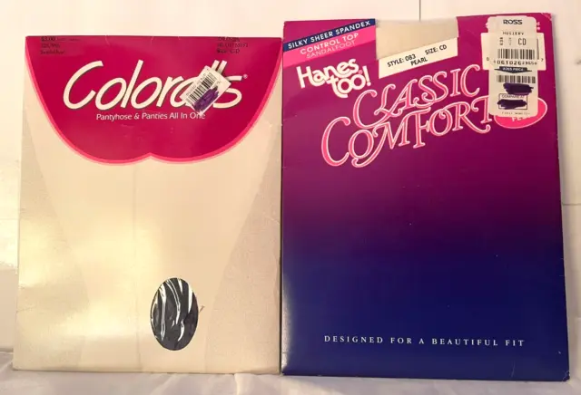 Lot Of 2 Vtg. Coloralls & Hanes New In Packages Classic Size CD Pantyhose Read
