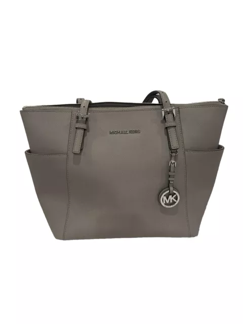 Michael Kors Charlotte Large Saffiano Leather Top-Zip Grey Tote Bag