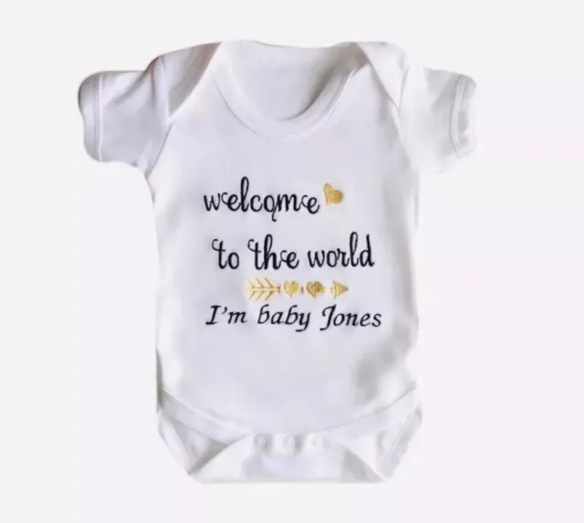 Welcome World Personalised Baby Vest, Bodysuit,Grow Newborn Girl Boy Going Home