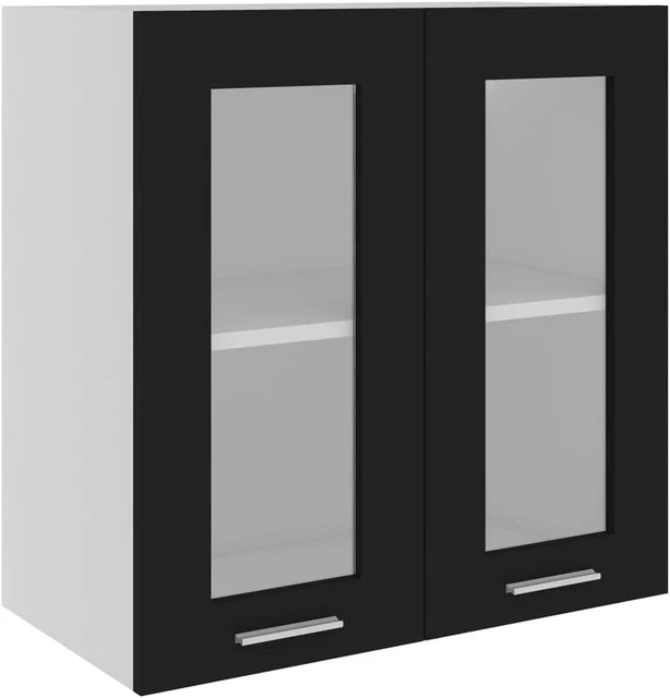 Armoire Murale Suspendue En Verre Et Bois - Étagère De Cuisine 60x31x60cm - 2 étagères, Portes Vitrées - Blanc - Pour Rangement Vaisselle