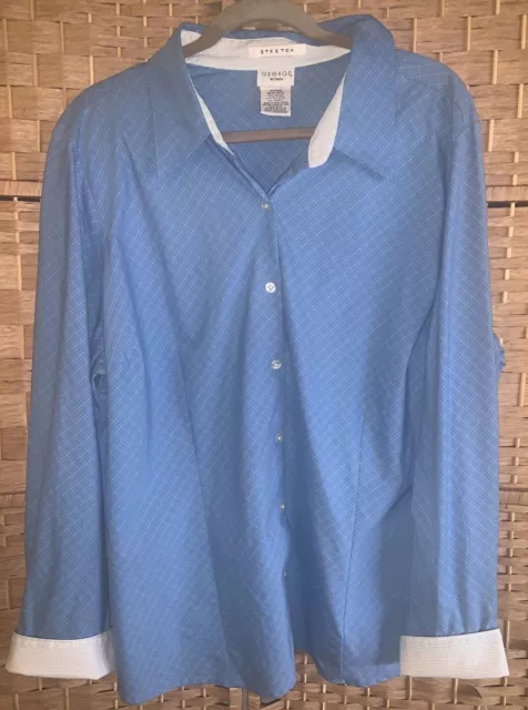 George Womens Stretch Button Up Shirt Plus Size 22/24 Cuffed Long Sleeve