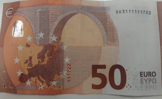 Banconota 50 euro numero di serie con 6 numeri uguali consecutivi 3111111722