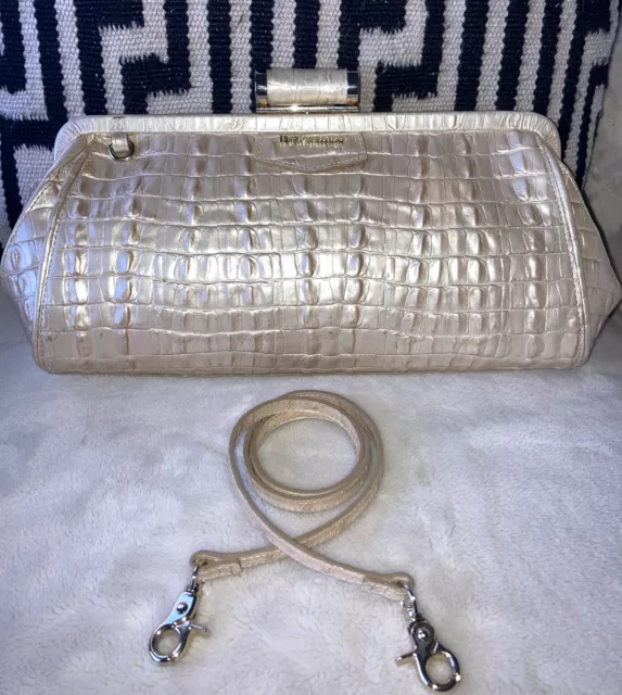 Brahmin Shimmer Frame Shoulder Clutch Champagne Pearl La Scala Leather