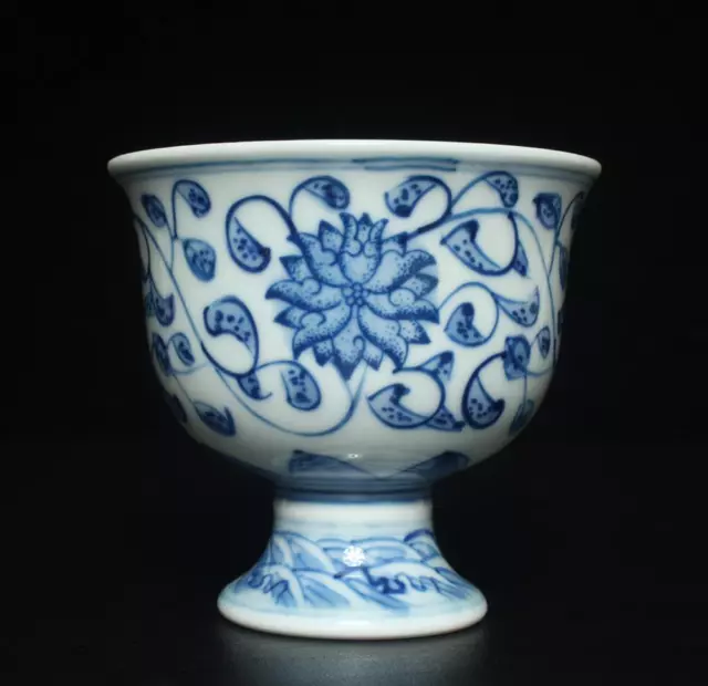 Old Chinese Blue and White Porcelain High Cup w/ flower
